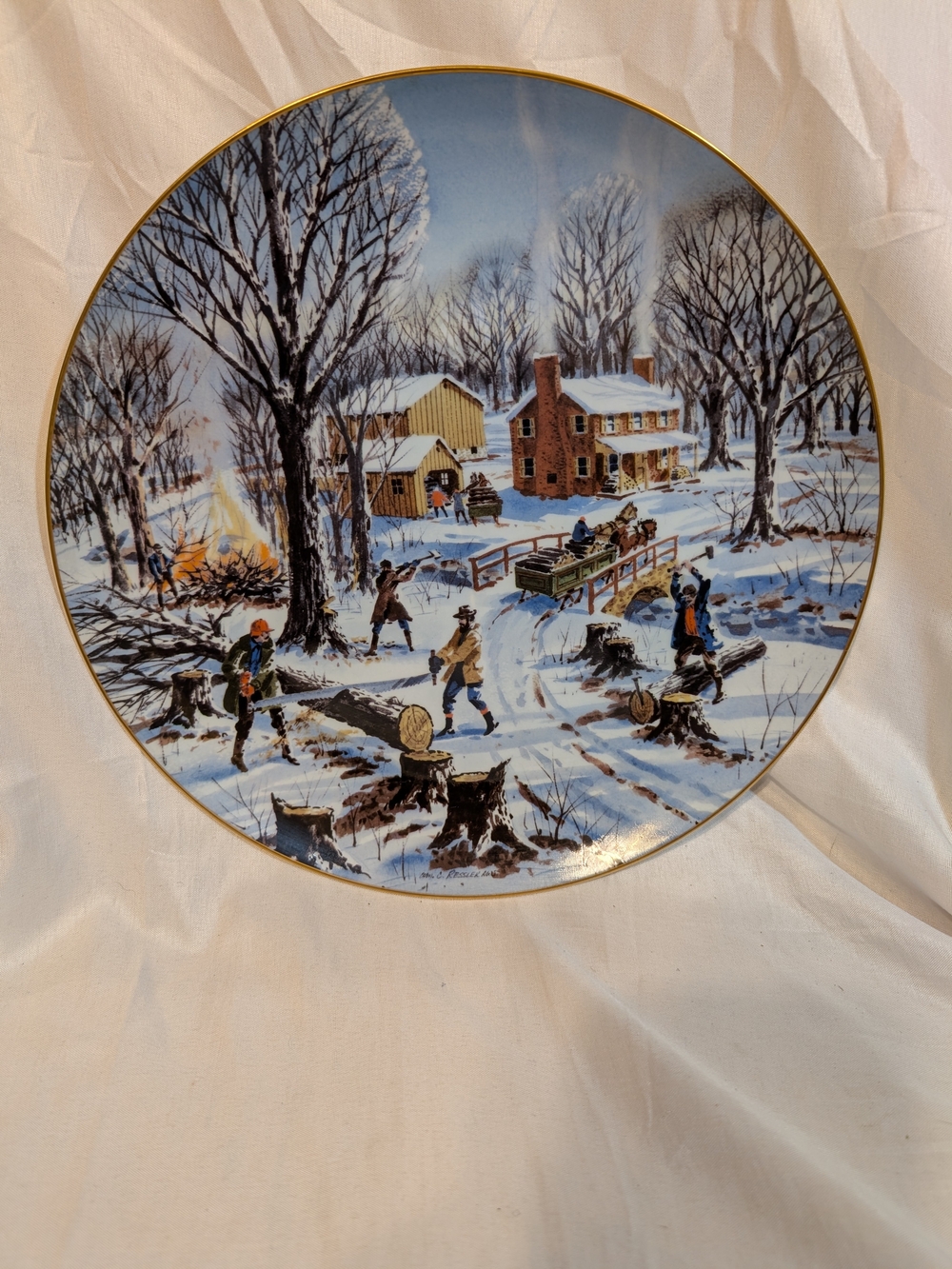 Land Of The Free 'Cutting Wood' Collectors Plate